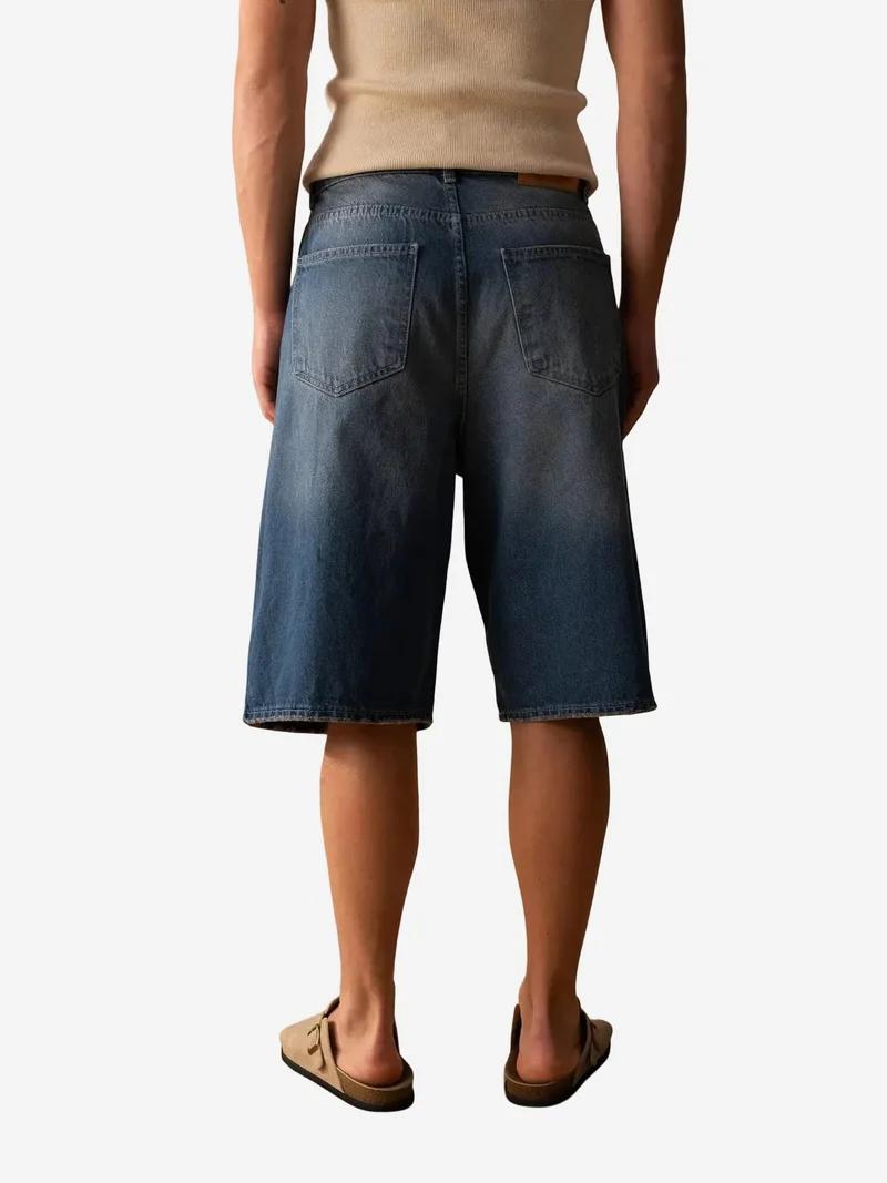 Giesto Maya Blue GIESTO Men's Striped Embroidered Denim Shorts for Men | Best Price UAE